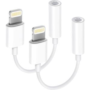 Apple MFi Certified 2 Pack Lightning to 3.5 mm Headphone Jack Adapter for iPhone, iPhone Aux Adapter Converter Dongle Audio Cable Compatible with iPhone 14 13 12 11 X XS 8 7 (2Pack, White/Lightning to 3.5 mm)