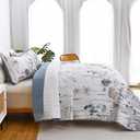 Dobuyly Blue King Size Quilts for Bed, Floral Botanical King Quilt Bedding Set 3 Pieces, Soft Lightweight Microfiber Brown Flower Bedspread Coverlet Set for All Season, 110"x90"
