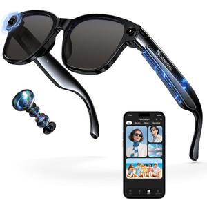 Nemheng AI Smart Glasses with 800mp Camera Real-Time Translation in 139 Languages,1200p Video Recording,Open-Ear Audio,Object Recognition for iOS Android