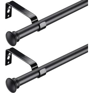 Black Curtain Rods for Windows 28 to 48 Inch - Set of 2-5/8 Inch Small Decorative Matte Black Curtain Rod Set with Brackets, Splicing Adjustable Curtain Rods