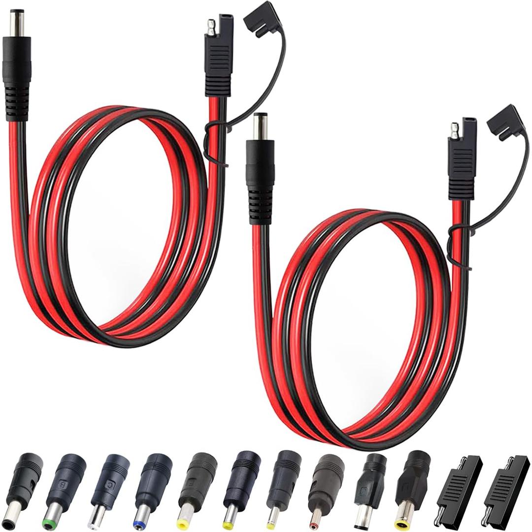 SAE to DC Power Cable 14AWG SAE Plug to DC 5.5x2.1mm Male Adapter Cable, with SAE Polarity Reverse Adapter 10 Pcs DC Adapter, for Solar Battery Panel Automotive RV(2ft,2pack)