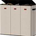 185L Laundry Hamper 3 Section, Laundry Hamper with Lid, Dirty Clothes Hamper with 3 Removable Washing Bags, Extra Large Laundry Basket Organizer for Bedroom, Laundry Room, Dorm - Khaki