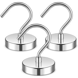 3 Pack Magnetic Hooks Large Opening, 60LBS Neodymium Magnet Hooks Heavy Duty, Strong Magnetic Hooks for Hanging, Magnet with Hooks for Cruise Cabins, Fridge, Classroom, Locker, Office