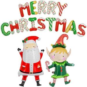 KatchOn, Merry Christmas Balloons Banner Set - 38 Inch, Pack of 16 |Merry Christmaz Banner for Christmas Decorations Indoor | Foil Balloons for Xmas Party Decorations