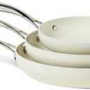 Amazon Basics Ceramic Nonstick Cookware, 3-Piece Frying Pan Set, All Cooktop Induction Compatible, Dishwasher-Safe, Oven-Safe, Ivory