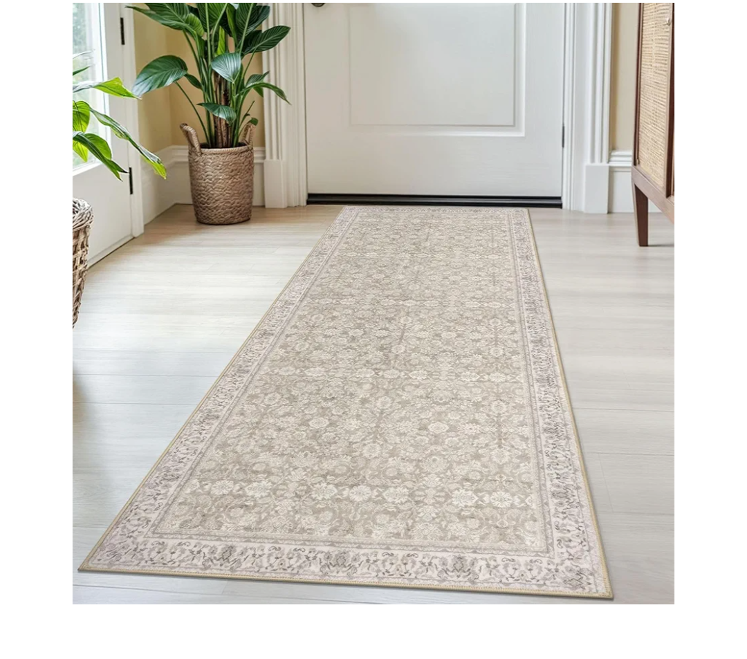 2x5 Washable Rug Cream Beige Grey Small Area Rug for Entryway, Soft Non-Slip Indoor Door Mat Distressed Floral Low-Pile Kitchen Rugs, Neutral Vintage Carpet for Entrance Kitchen Bedside