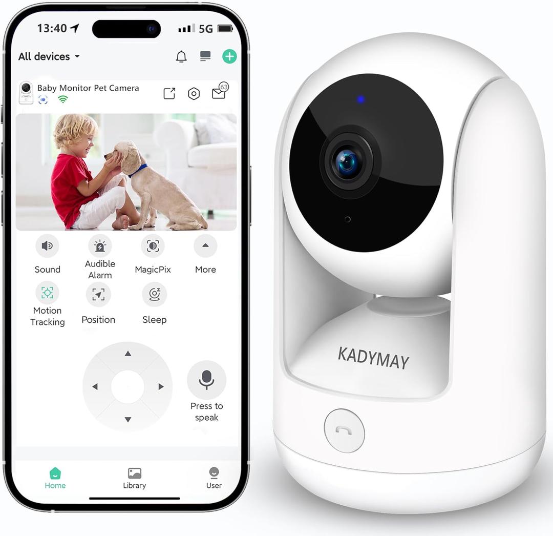 Pet Camera/Dog Camera w/Motion Tracking, Indoor Cameras w/ 1-Key-Call, 2K HD Baby Monitor w/Pan/Tilt Rotating, Live Video&Playback with Phone App, WiFi Wireless Cameras for Home Security
