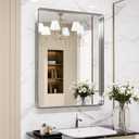 LOAAO 24X30 Inch Brushed Nickel Bathroom Mirror, Rounded Rectangle Silver Metal Frame Mirror, Brushed Nickel, Anti-Rust, Shatter Proof, Hangs Horizontally or Vertically