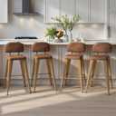 Counter Height Bar Stools Set of 4, Bar Stool with Soft Cushion Low Backrest Modern Barstools for Kitchen Island or Bar, Walnut, 26 Inch