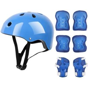 The 7-piece set contains knee pads, elbows and wrist guards, which are suitable for sports, cycling, roller skating and skateboarding. (blue)