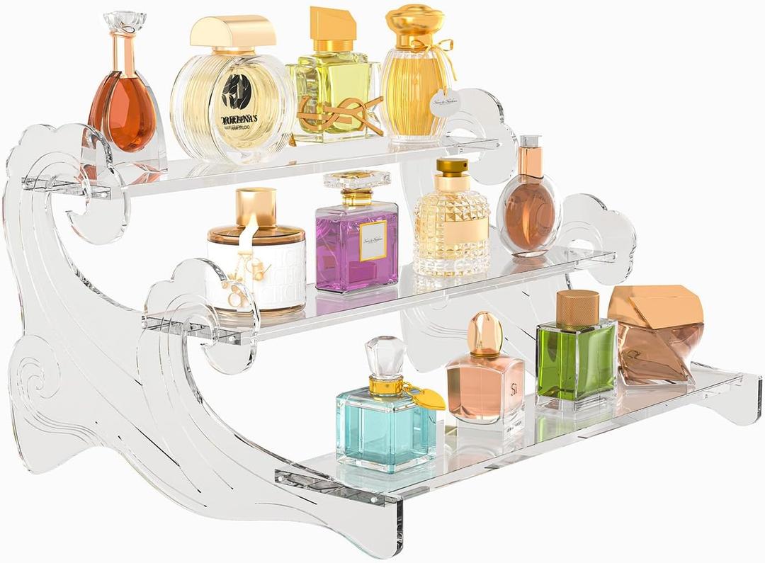 3-Tier Acrylic Display Shelf for Perfume Organizer, Cupcake Stand, Collectible Figures - Clear Fragrance Rack, Dessert Tower