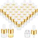 100 Pcs Mini Glass Oil Dropper Bottle Bulk, 1 ml Gold Clear Essential Small Empty Bottles Sample Containers Perfume Liquid Vials with Cap for Traveling
