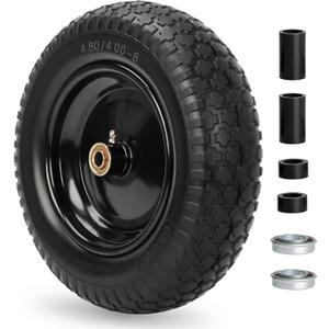GICOOL 4.80/4.00-8 Wheelbarrow Tire, 14.5" Flat-free Solid Tire and Wheel with 5/8" Axle Bore Hole, 3-6" Centered Hub, for Wheelbarrow Trolley Dolly Go Kart, Universal Fit 3.50-8, 4.00-8