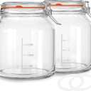 Qianfenie 2 Pack 79oz Glass Jar with Lid(2350ML), 0.6 Gallon Mason Jars Wide Mouth with Airtight Lid, Glass Pickle Jar for Food Storage, Cookies, Pickling, Kombucha(Includes 2 Spare Seals)