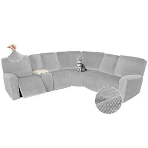 Arfntevss Sectional Recliner Couch Covers Velvet Washable Corner Sectional Sofa Cover for Reclining Stretch Soft Thick L Shape Recliner Slipcover Set (5 Seat with 1 Console Cover)