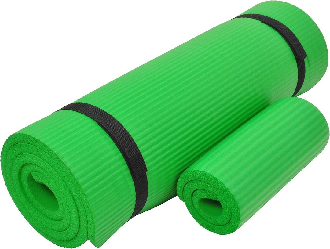Fitvids 1/2-Inch Extra Thick High Density Anti-Tear Exercise Yoga Mat with Knee Pad and Carrying Strap, Multiple Colors (Green)