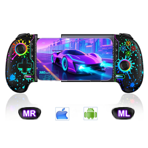 Mobile Game Controller for iPhone/Android Handheld Gaming, Wireless Phone Gaming Controllers with (Programmable) /Hall Effect Joysticks & Analog Triggers/Adjustable Turbo (Black with Watercolor Pattern Lights)