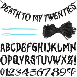 Kosiz 116 Pcs DIY Letter Custom Banner Customizable Banner Kit Including 111 Letters Numbers 3 Rope 2 Threading Device for Fall Thanksgiving Halloween Birthday Home School Classroom Decor(Black)