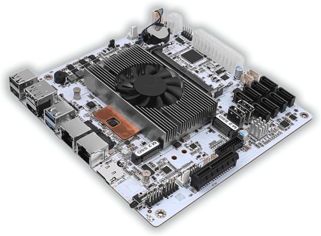 Mini-ITX Motherboard with Quad-Core 8-Thread Low Power CPU, Dual 2.5G LAN, 8 SATA, HDMI/DP 4K, PCIe x4, 2 M.2 NVMe, DDR4 RAM  Home Server, NAS Storage, Firewall, Virtualization