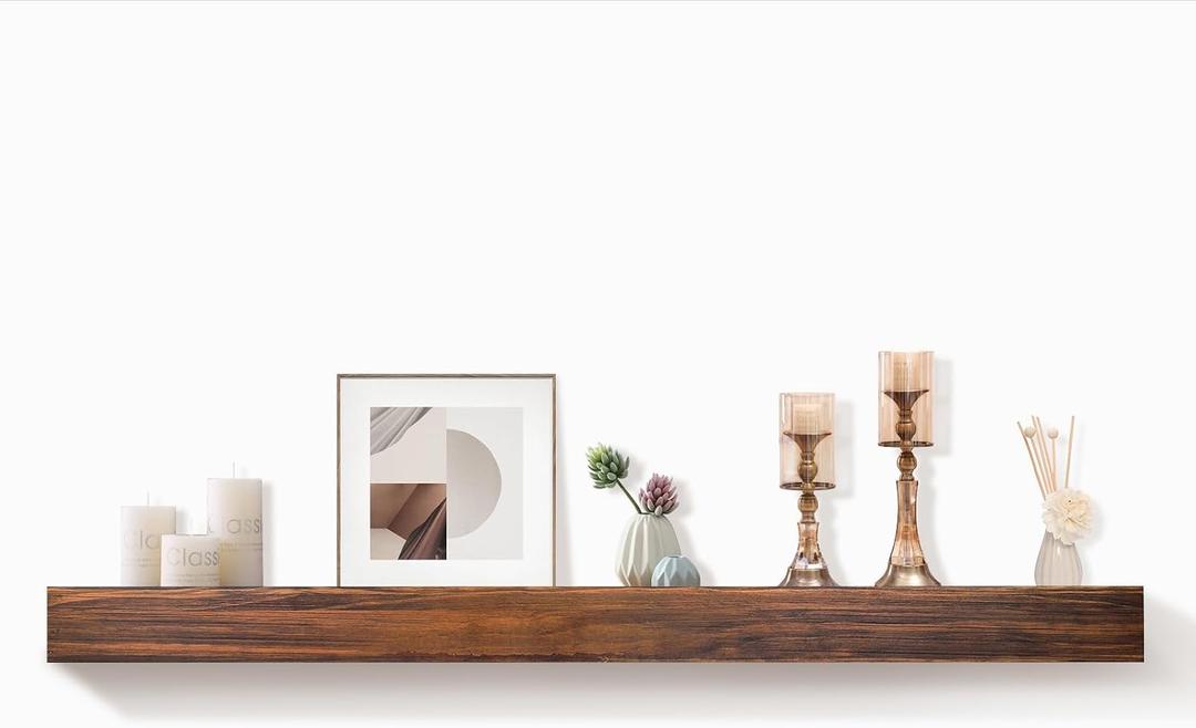 AZSKY Rustic Fireplace Mantel Shelf Floating Fireplace Mantel Dark Walnut 36 Inch Long Wall Mount Mantel for Fireplace Deep Wall Shelf Set of 1 with Invisible Wooden Bracket
