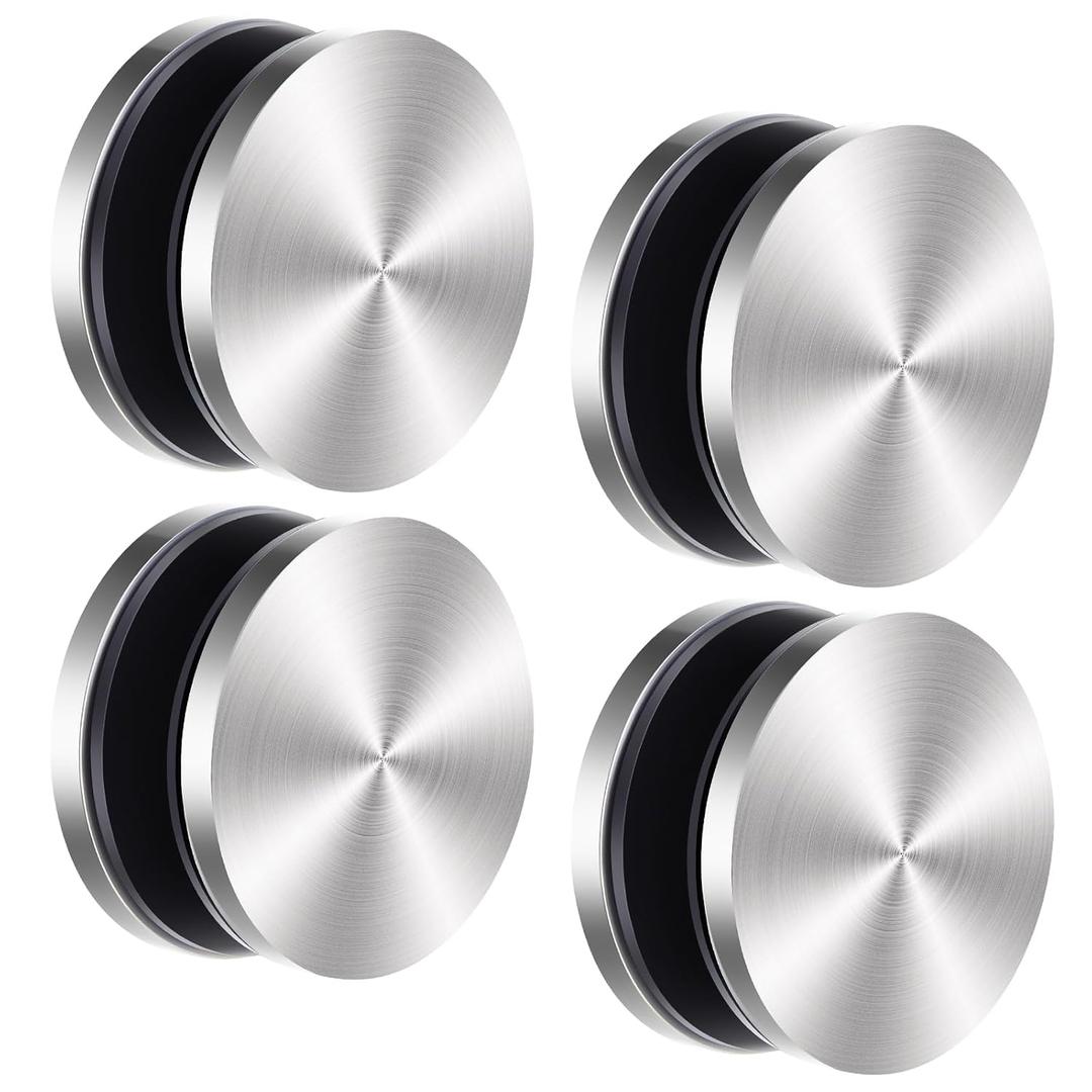 Zonon 4 Pcs Round Glass Clamps 360 Degrees Stainless Steel Panel Shelf Bracket Silver Railing Standoffs for 3/8'', 1/2'', 9/16'' Glass Thickness Railing Stabilizer Holder for Balcony Stair Balustrade