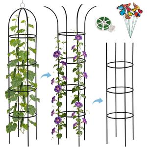 100% Metal 6.6ft Obelisk Trellis for Climbing Plants Outdoor 2PK, Garden Tower Trellis for Potted Plants Indoor with Twist Tie and Butterflies, Plant Support for Clematis Tomato Cucumber