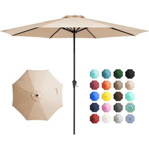 JEAREY 11' Patio Umbrellas Outdoor Table Market Umbrella w/Crank, 8 Sturdy Ribs, UV Protection Windproof for Garden, Deck, Backyard, Pool(Beige)