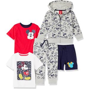 Amazon Essentials Disney | Marvel | Star Wars Boys and Toddlers' Outfit Sets (Previously Spotted Zebra), Pack of 5 (X-Small, Mickey Snacks)