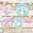 185 Pcs Easter Party Supplies Easter Party Decorations Tableware Set Serves 24, with Easter Bunny Plates Napkins Cups Forks Knives Spoon Tablecloth Banner Balloons for Spring Eater Party Decorations