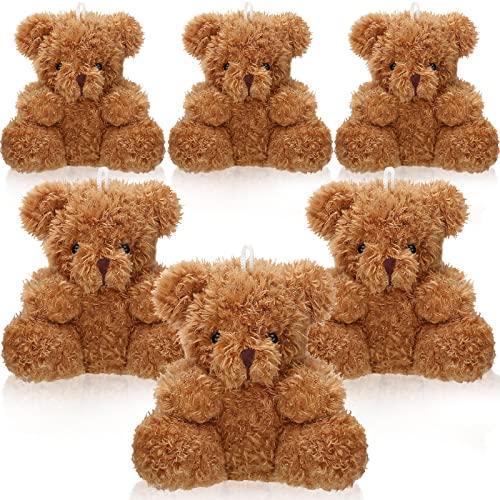 Aoriher 5 Pieces Mini Bear Plush Stuffed 4 Inch Small Bear Bulk Animal Toys for Baby Shower Party Favors Tiny Soft Doll Gifts for Graduation Keychain Bag Charm Supplies (Brown)