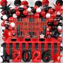 TREWAVE 2026 Graduation Red and Black Party Decorations - 104 Pcs Class of 2026 Graduation Decorations Include Foil Fringe Curtains and Tinsel Table Skirts for High School College Grad Celebrations