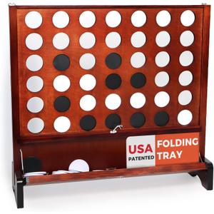 Giant Wooden 4 in a Row Connect Games with Folding Tray - Yard Outdoor Beach Games with Carrying Case - Two Styles to Play - Patented Product