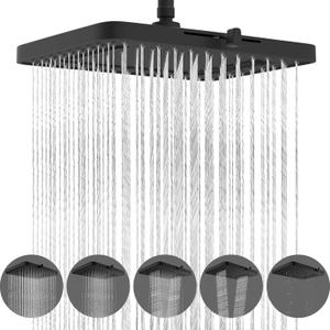 Hibbent 5 Spray Modes Shower Head, 13'' High Pressure Rain Shower Head, Large Rainfall Showerhead, High Flow Waterfall Bathroom Fixed Showerheads with Adjustable Swivel Ball Joint, Matte Black