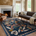 Zealude Egypt Floral Washable 5x7 Area Rug for Living Room, Large Boho Bedroom Dining Room Rugs for Under Table, Vintage Non Slip Soft Throw Carpet for Playroom Office Apartment (Dark Blue, 5 x 7)