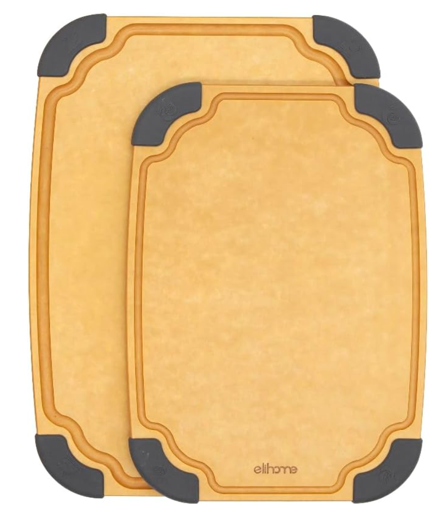 Elihome Essential Series 2-in-1 Wooden Cutting Board Set for Kitchen – Wooden Board for Chopping Vegetables, Bread, Cheese, Meat, and Salad