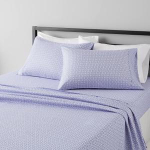Amazon Basics Lightweight Super Soft Easy Care Microfiber 4 Piece Bed Sheet Set With 14" Deep Pockets, Queen, Blue Damask, Printed (Queen, Blue Damask)