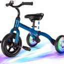 YGJT 3 in 1 Lighting Tricycle for Toddlers Age 2-5 Years Old, Folding Kids Balance Bike with Adjustable Seat and Removable Pedal, Toddler Bike Ride-on Toys for Infant, Gifts for Baby Boys Girls(Blue)