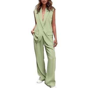 PRETTYGARDEN Women's 2 Piece Outfits Sleeveless Suit Vest and Wide Leg Pants Business Casual Blazer Sets Size S