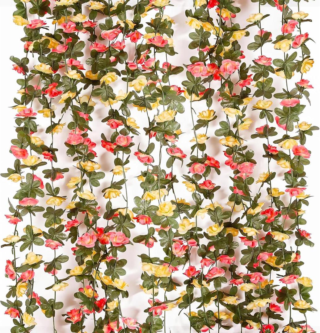 Miracliy 9Pcs 74FT Flower Garland Artificial Rose Arch Vines Fake Spring Floral Garland for Flower Wall Backdrop Wedding Mothers Day Garden Tea Party Decoration