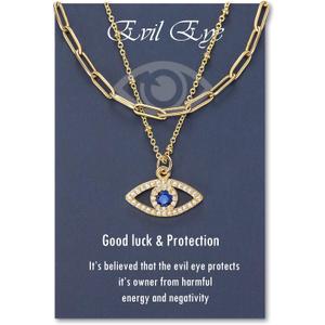 PPJew Layered Evil Eye Necklaces for Women 18K Gold Plated Dainty Chocker Necklace Delicate Jewelry Gift for Women GirlsGold/Silver
