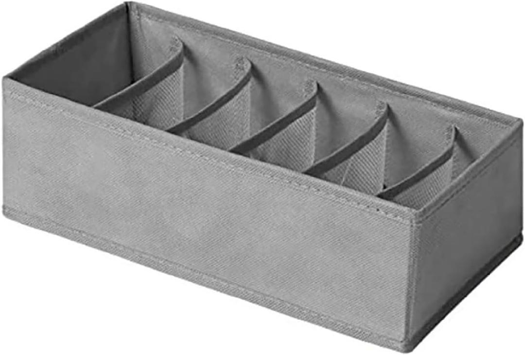 Organizer Box Underwear Organizer Breathable Foldable Fabric Storage Boxes Multi-compartment Sock Storage Box Large Capacity for Underwear Socks Bra, 6Grid