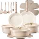 CAROTE 19 Pcs Ceramic Cookware Set Titanium Nonstick with Detachable Handles, Non Toxic Cookware, Pots and Pans Set Non Stick Removable Handles, Induction Available, Kitchen Cooking, Dishwasher Safe