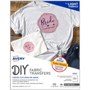Avery Printable Heat Transfer Paper for Light Fabrics, 8.5" x 11", Inkjet Printer Compatible, 18 Sheets of Iron On Transfer Paper, Great for Custom Shirts, Uniforms, Gifts, and More (8938)