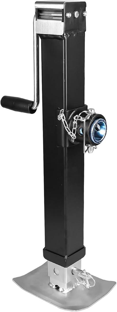 8000 lb Trailer Jack, 28" Drop Leg | Bolt-on or weld-on mount. Black powder coat finish. Fits RV, boat, & utility trailers. Heavy-duty steel for durability.