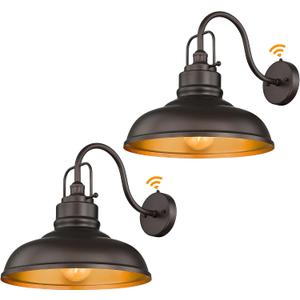 zeyu 2 Pack Outdoor Barn Light Fixtures, Farmhouse Wall Lights for Front Porch, 18" Dusk to Dawn Sensor Wall Sconces in Oil Rubbed Bronze Finish, 016-1BL-PC-2 ORB, Large, 2 Pack
