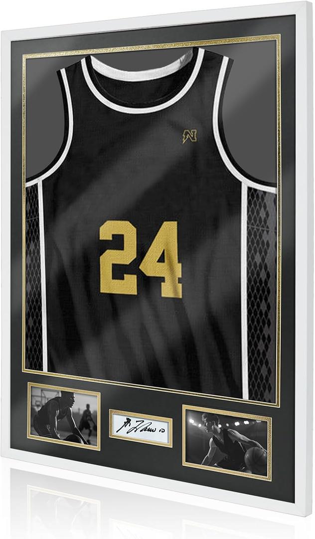 Football Jersey Frame Display Case,Jersey Shadow Box with 98% UV Protection Acrylic, Two Photos and Signature,Display Frame for Sport Basketball Hockey Baseball Shirt Uniform,Pure White