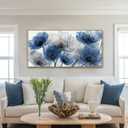 Tucai Decor Blue Floral Abstract Framed Canvas Wall Art 24x48 inch