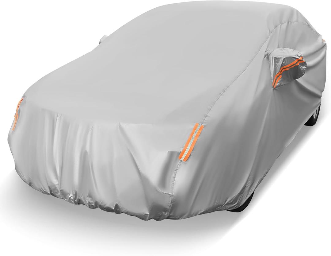 Goplus Car Cover Waterproof All Weather, Outdoor Sedan Car Snow Cover Hail Proctor for Automobiles with Bag, Wind Proof Buckles, Reflector, Fit Sedan Toyota Corolla Honda Civic, Length Up to 185"