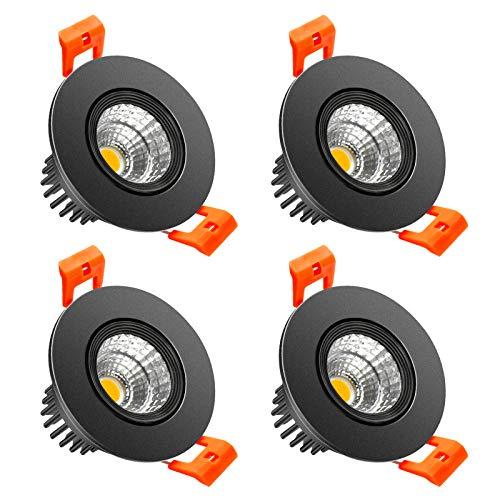 LightingWill 2inch LED Dimmable Downlight, 3W COB Recessed Ceiling Light, Warm White 3000K-3500K, CRI80, 25W Halogen Bulbs Equivalent, Black (4Pack)