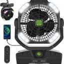 RUNTOP 20000mAh Camping Fan, Oscillating High Speed Rechargeable Battery Operated Fan w/RGB Light,Remote,Hanging Hook, Outdoor Portable Fans Battery Powered Personal USB Desk Fan for Tent, Travel (Black)